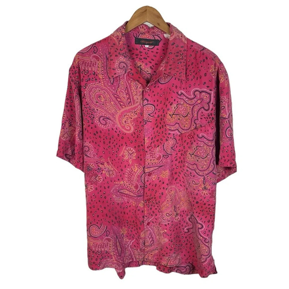 BF1272 Vintage Mens Bergati Paisley Print 100% SILK Retro Button Down Shirt XL - Picture 1 of 5